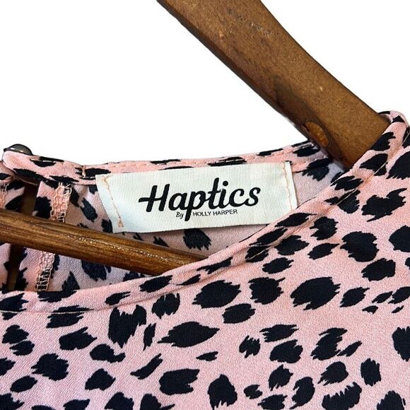 Haptics Holly Harper Pink Animal Print Ruffle Sleeve Tunic Blouse Top - Picture 3 of 5